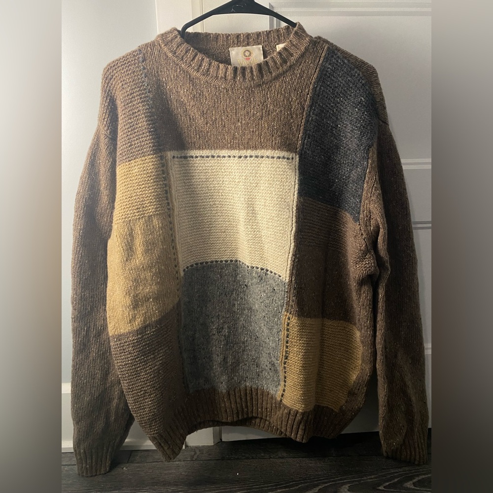 VINTAGE Viyella Color Block Brown Sweater Vintage